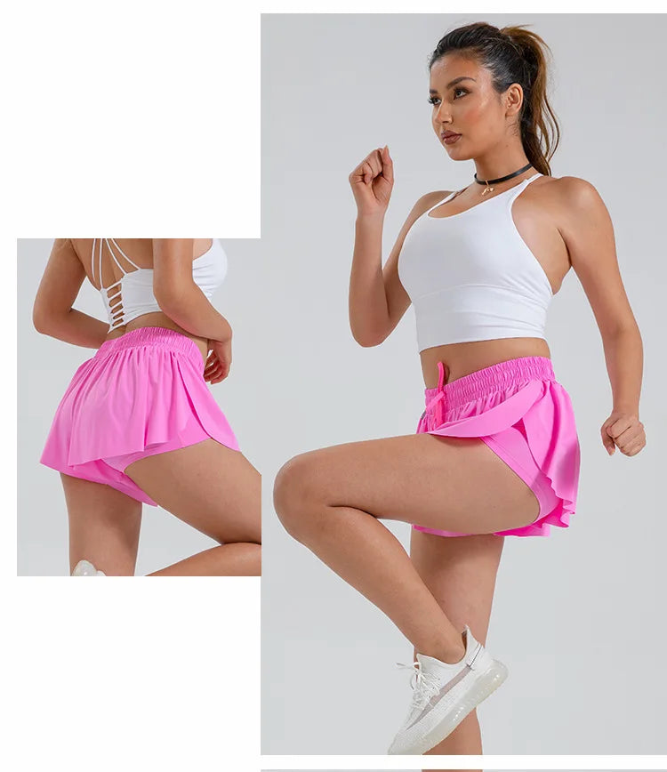 Women‘s 2 in 1 Flowy Running Shorts Casual Athletic Gym Yoga Workout Shorts Spandex Butterfly Tennis Skirts Cute Clothes Summer - reetell