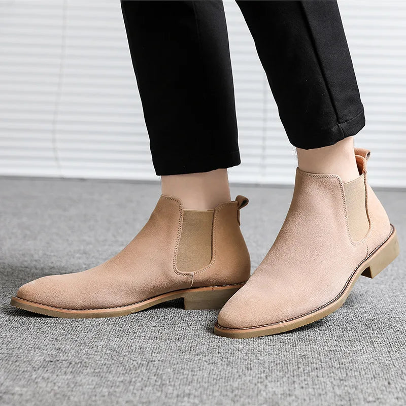 Men's Retro Classical Chelsea Boots Cow Suede Genuine Leather Men Fashion Ankle Boot Mens Casual Short Boots High-Top Shoes - reetell