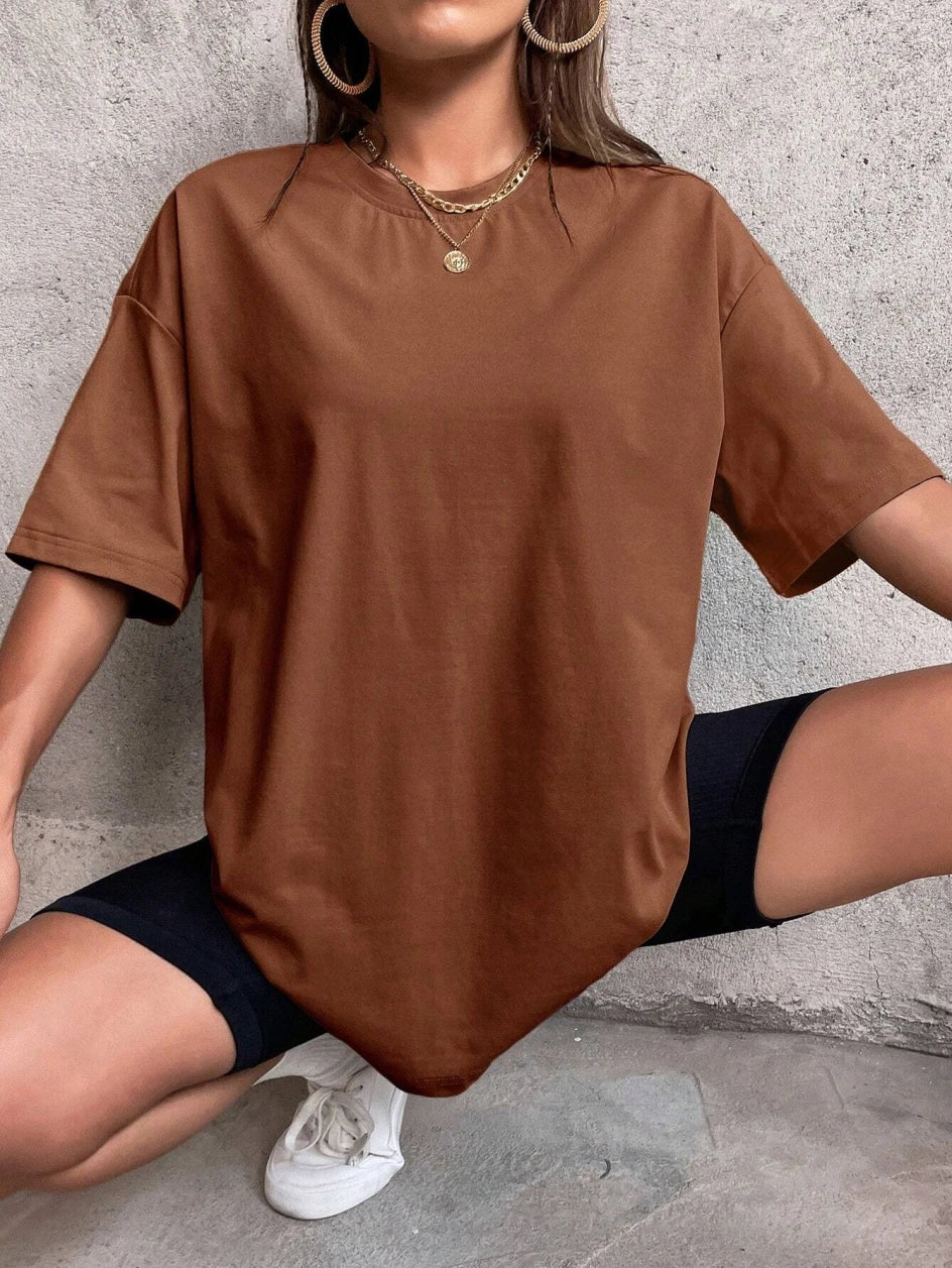 Solid Color Short Sleeve Women Fitness Cotton Soft Tshirts Breathable Comfortable Clothes Basic All Match Loose Tee Shirt Female - reetell