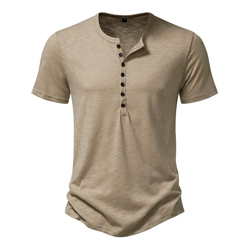 Men's Henley Shirt, Casual Fashion T-shirt, Basic Short Sleeve Top, 100% Cotton Lightweight Tee, Plus Size Camping T-shirt - reetell