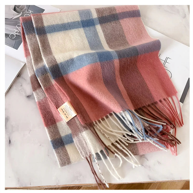 100% Wool Luxury Brands Classic England Style Women Scarf Fashion Stripe Plaid Scarves Tassel Shawls Pashmina Lady Wrap 32*180cm - reetell