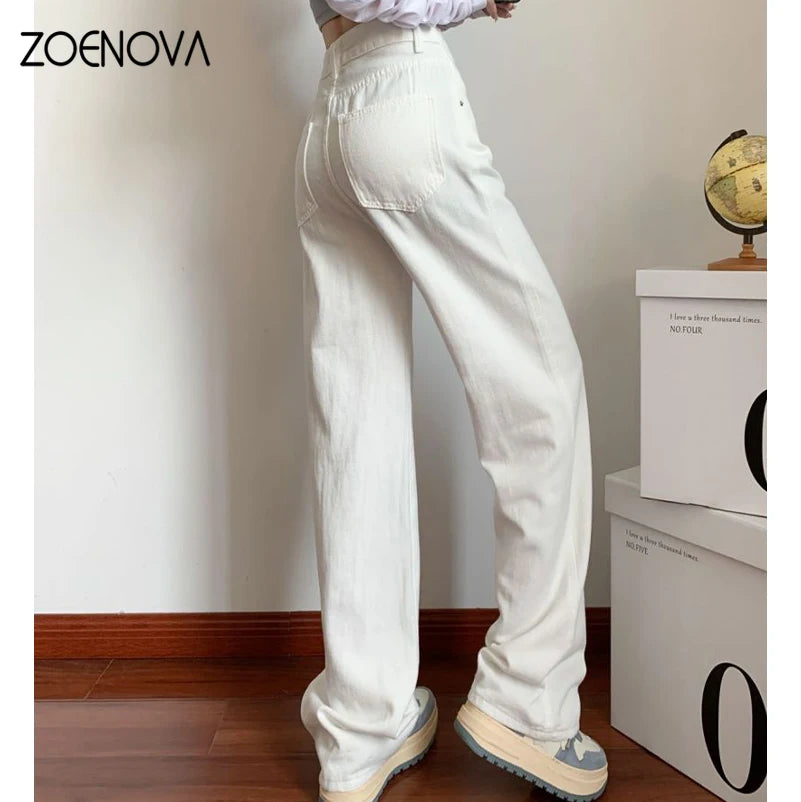 ZOENOVA New Elegant Versatile Straight Jeans Women's Loose Drape Wide Leg Mopping Jeans Straight Legs Casual High Street Style - reetell