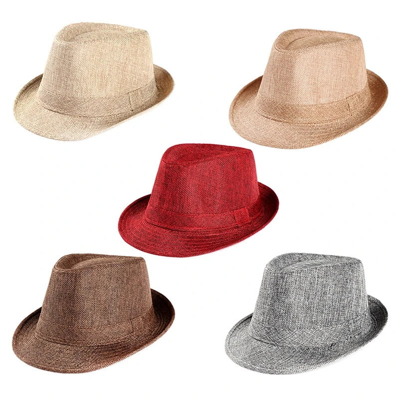 Men Women Fashion Jazz Hat Breathable Linen Cowboy Caps Straw Weave Sun Hats Summer Retro Chapeau Fedoras 1920s Classic Panama