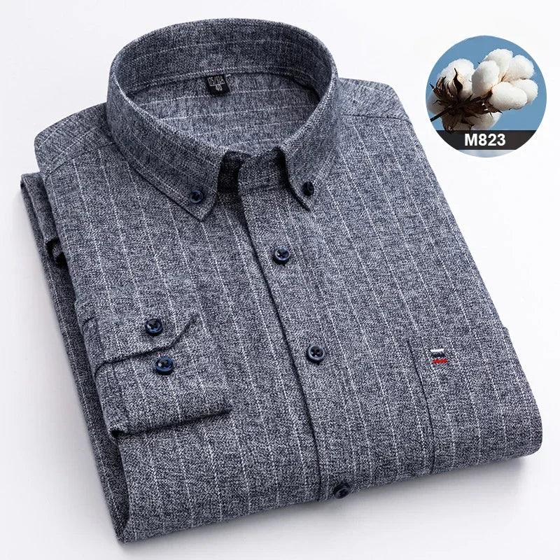 Hight qulity plus size 7XL100%cotton brushed long sleeve shirts for men korean plaid slim fit formal shirt soft designer clothes