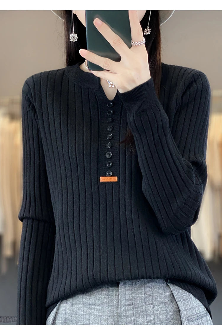 Women's Sweater Autumn/Winter New Solid Color Knitwear V-Neck Pullover Ladies Clothes Fashion Blouse Korean Style Loose Tops - reetell