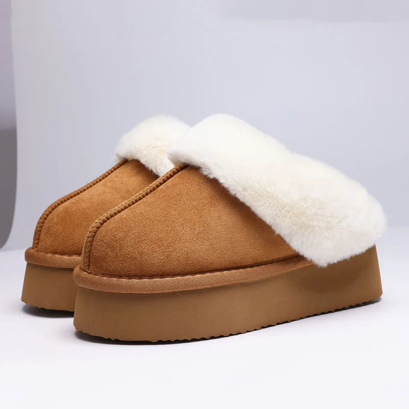 Comwarm Platform Fuzzy Slippers For Women Winter Plush Slippers Warm Furry Slippers Indoor Thick Sole Memory Foam House Slippers - reetell