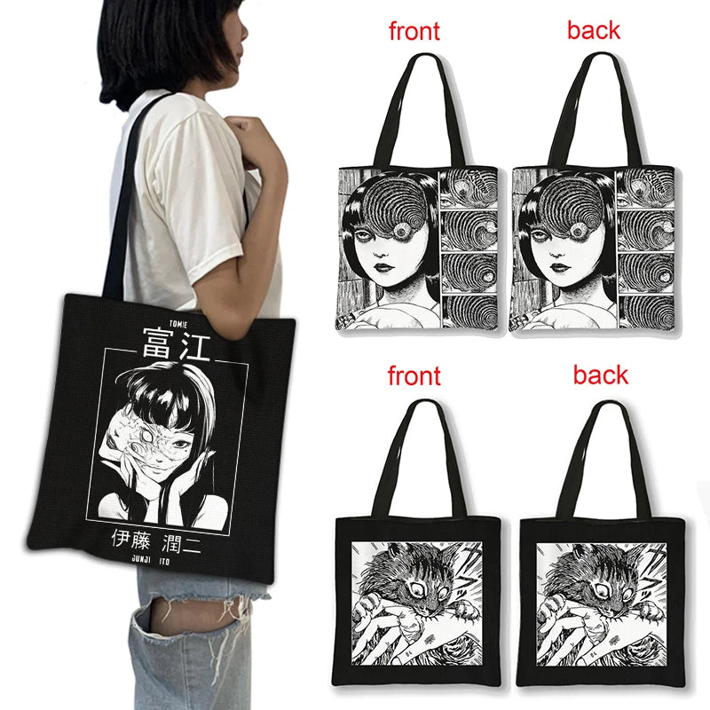 Horror Manga Tomie Women Handbag Large Capacity Totes Bag Hip Hop Junji Ito Shoulder Bag for Travel Girls Reusable Shopping Bags