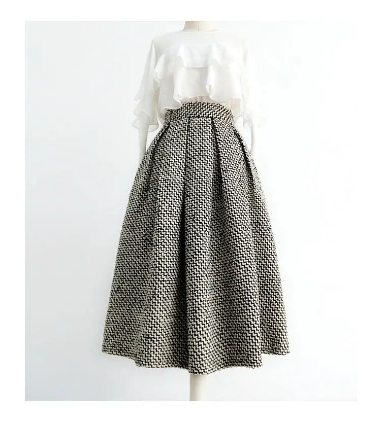 2023 New Autumn and Winter Fashion Thousand Bird Checker Half Skirt Temperament Commuter Women's High Waist Poached Skirt - reetell