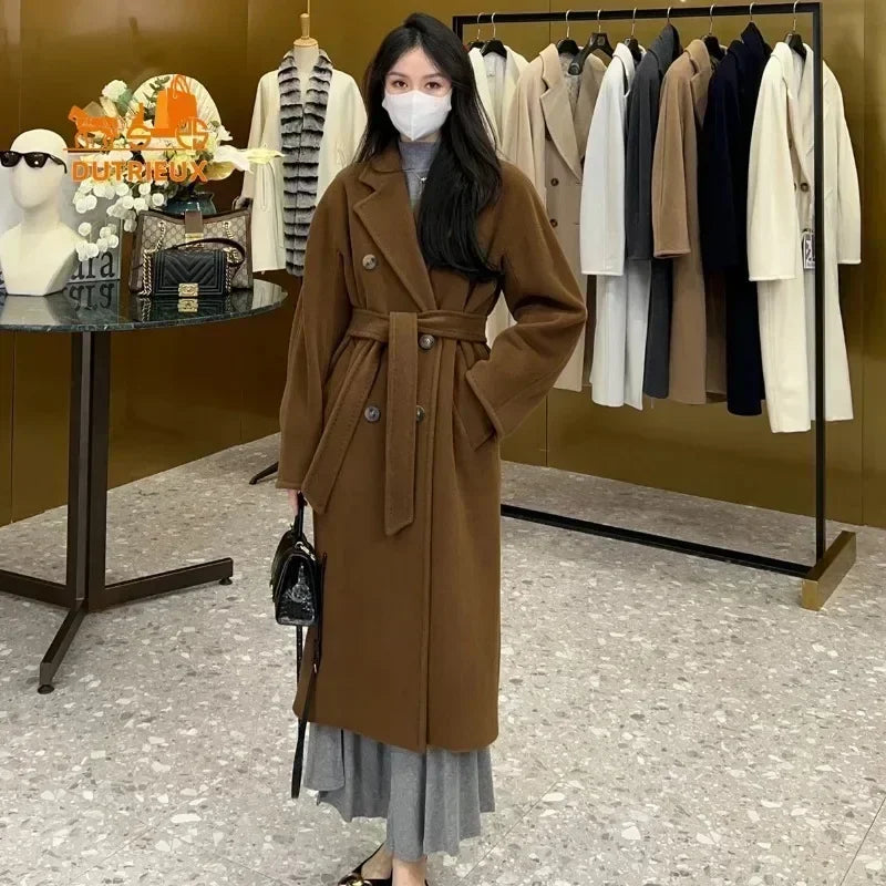 Women's Coat Double-sided 10% Cashmere 90% Wool Women's Long Coat Jacket, 2024 Winter New Long Cashmere Coat Women - reetell