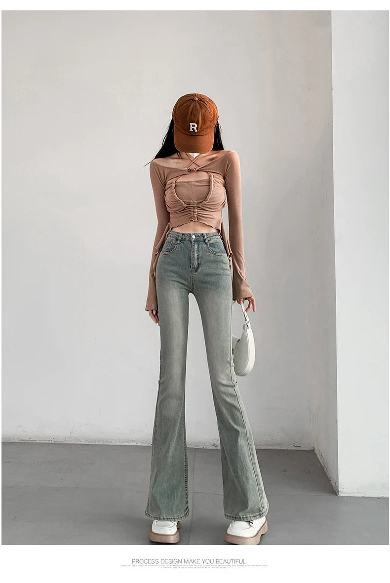 Summer Flared Jeans Women Vintage High Waist Loose Comfortable Jeans Female Pants Elastic Fashion Boyfriend Style Denim Trousers - reetell