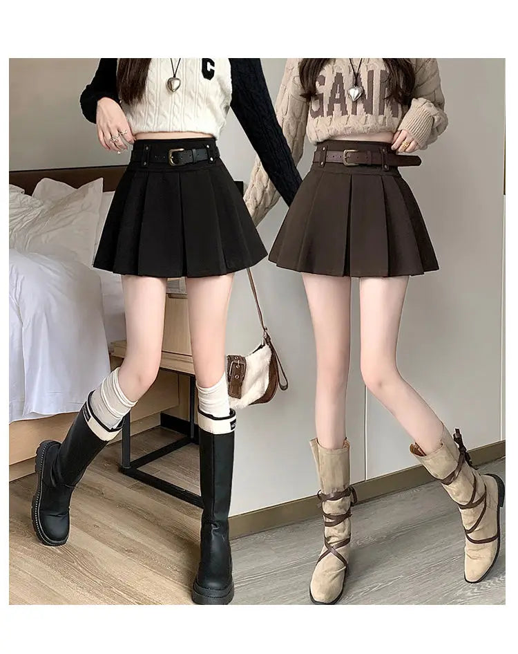 Casual Solid Color High Waist Pleated Fashion Loose Femme A-line Skirt Sweet 2023 New Black Spring Autumn Thin Women's Clothing - reetell