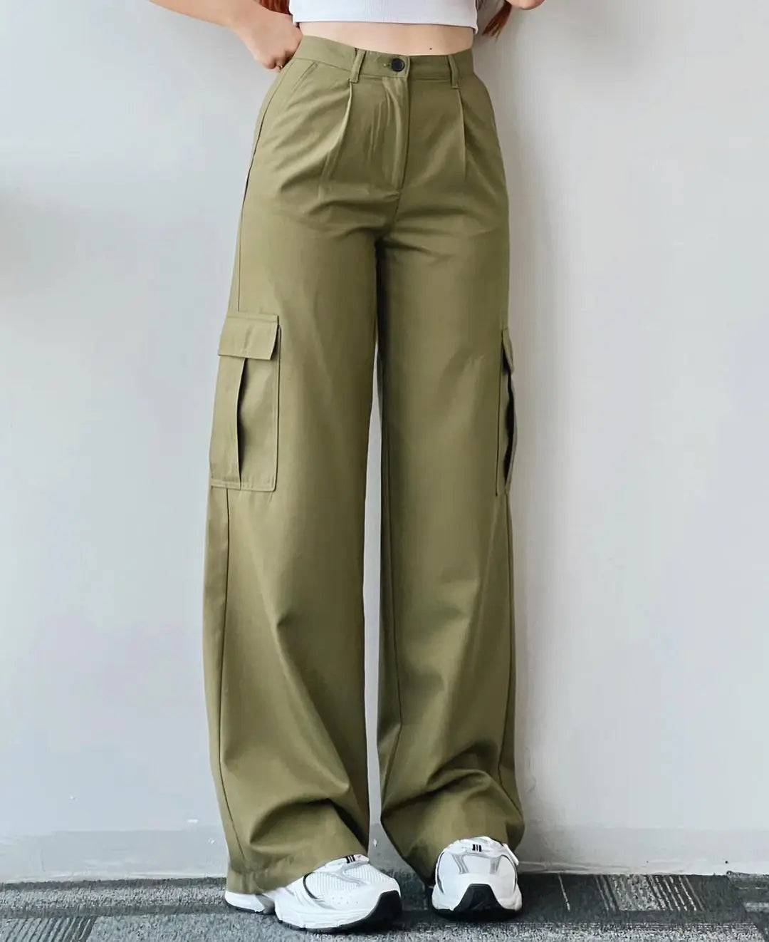 New Straight Cargo High Waist Baggy Trousers Casual Wide Leg Slim Vintage Streetwear Pocket Fashion Women Casual Pants - reetell