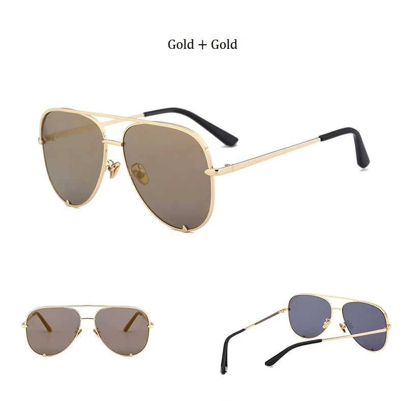 Flat Top Aviation Sunglasses Women UV400 Retro Brand Designer Luxury Mirror Sun Glasses For Female Ladies Metal Frame Eyewear - reetell