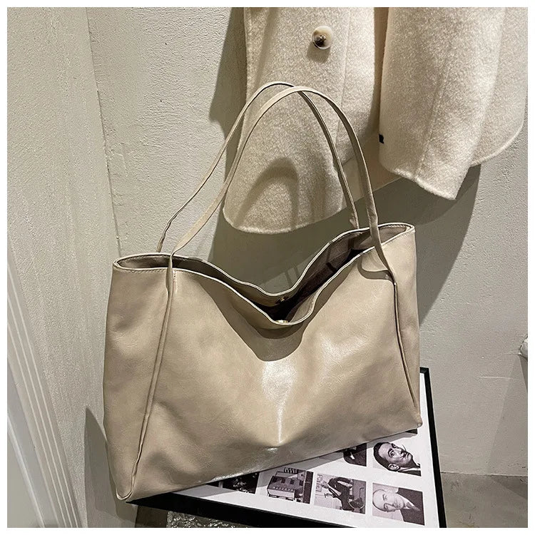 Women Tote Bag Fashion Underarm Pouch Large Capacity Soft Pu Leather Shoulder Bag Retro Crossbody Bag Casual Portable Bucket Bag