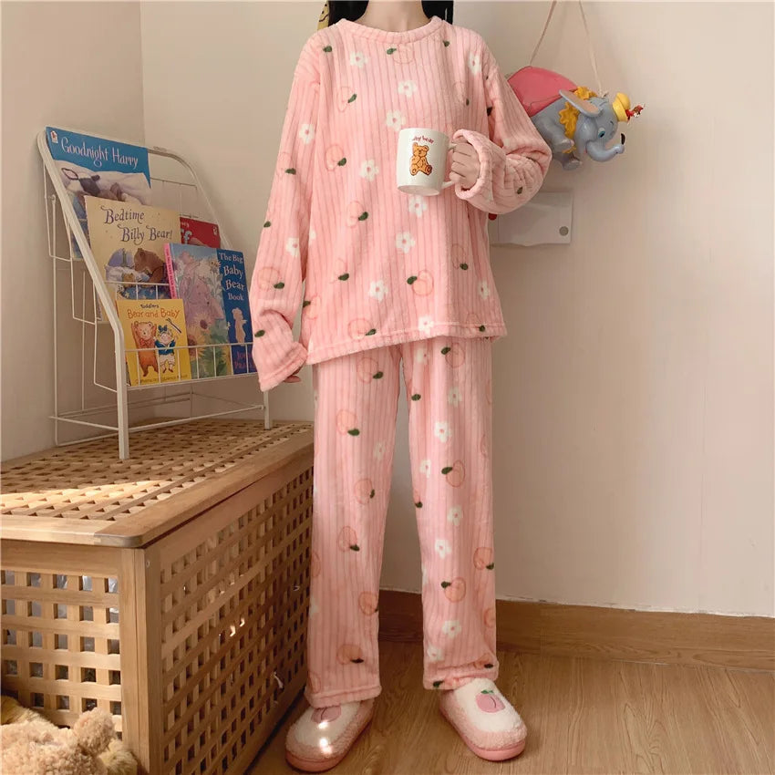 Autumn Women Solid Warm 2 Piece Sets Thicken Velvet Ribbed Fleece Set Pullover And Pants Women Casual Pajama Sets 2024 - reetell