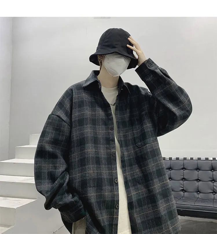 LAPPSTER-Youth  Long Sleeve Winter Y2k Streetwear Fleece Shirts Flannel Harajuku Plaid Shirt Vintage Korean Fashions Clothes