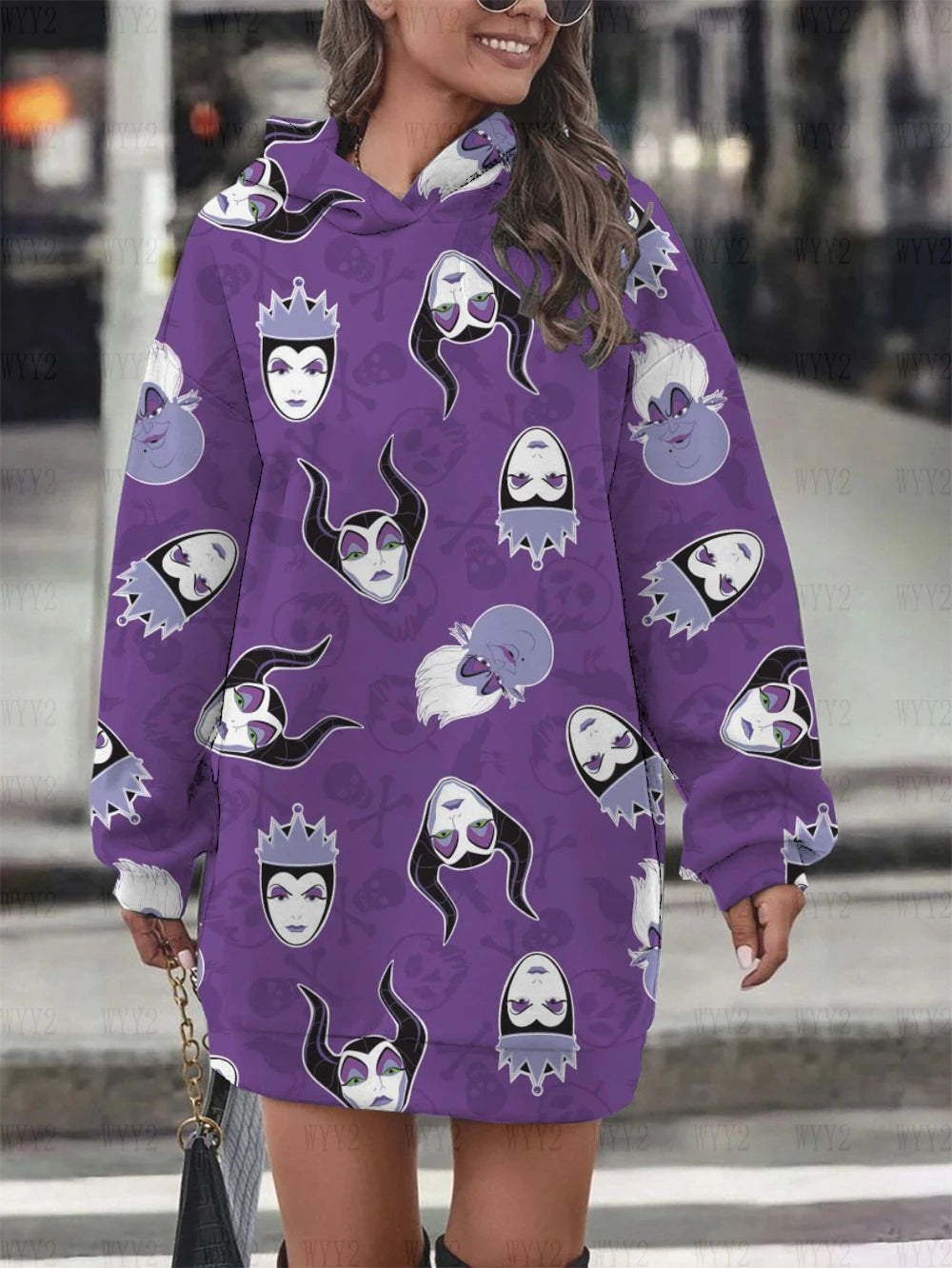 Ladies Hoodie Sweatshirt Dress Casual Cartoon Street Style Printed Round Neck Sweatshirt Dress Disney Sleeping Devil Pattern - reetell