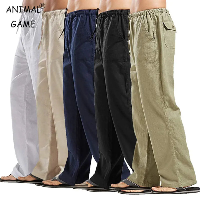 Korean Spring Linen Wide Men Pants Oversize Linens Trousers Streetwear Male Summer Yoga Pants Casual Men Plus Size Clothing 5XL - reetell