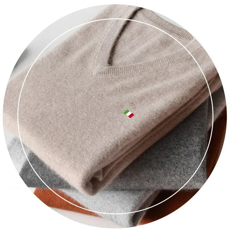 Men's Cashmere Warm Pullovers Sweater V Neck Knit Autumn Winter Fit Tops Male Wool Knitwear Jumpers Bottoming shirt Plus Size