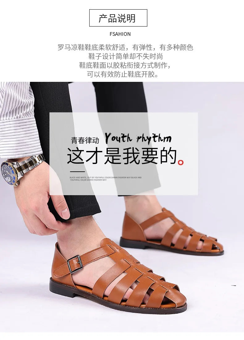 Summer Rome Men Sandals Outdoor Non-slip Beach Black Flat Fisherman Casual Shoes GLADIATOR Sandals Plus size 2023