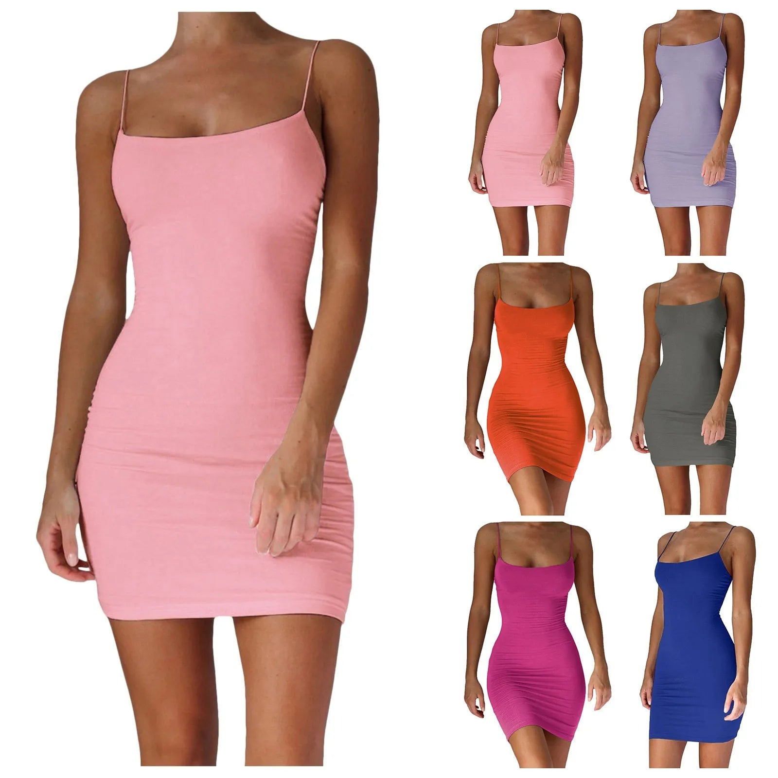 Sexy Spaghetti Strap Camisole Mini Dress Women Bodycon Club Party Dresses 2024 Summer New Pure Color Sundress Vestidos - reetell