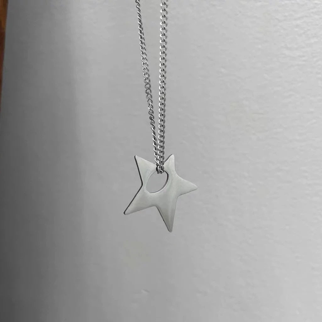 Kpop Goth Silver Color Star Pendant Chain Necklace For Women Men Egirl Y2K Cool EMO Punk Aesthetic Grunge Jewelry Gifts