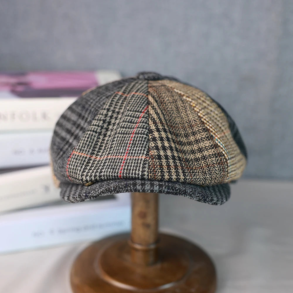 Men Newsboy Hats Wool Autumn Vintage Herringbone Octagon Cap Women Casual Splicing Berets Gatsby Flat Hat 81