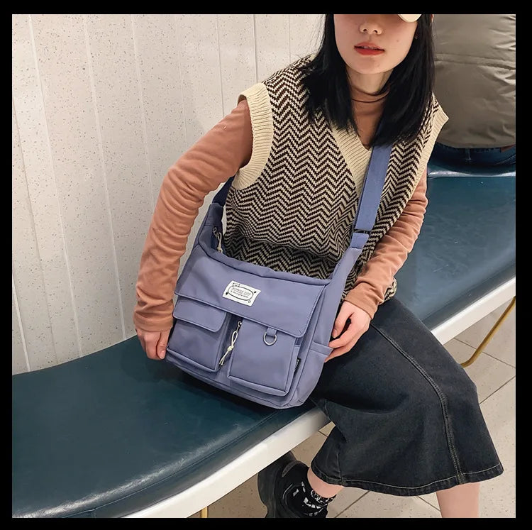 Korean Ulzzang Messenger Bag Women New 2023 Nylon Bags Multipockets Crossbody Bags For Women School Book Shoulder Bag Girls Sac - reetell