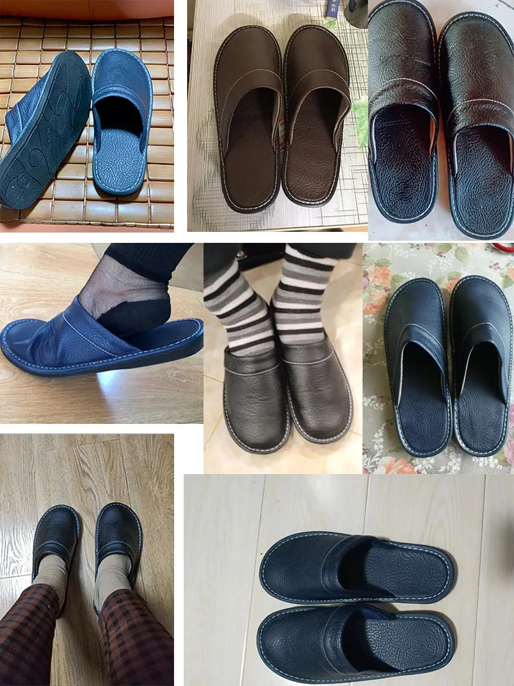 Autumn Winter Indoor Shoes 47 48 Men's Blue Bedroom Slippers Man Concise Slides Faux Fur Mules Leather Home Slipper Flip Fops