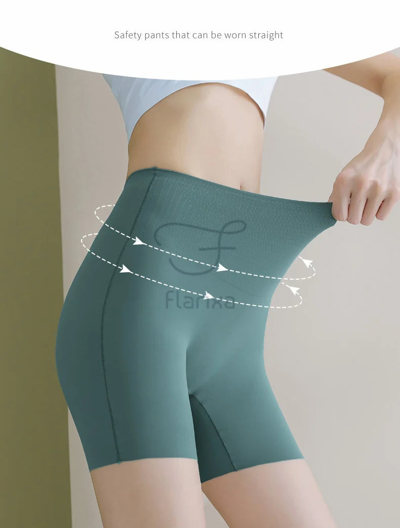 Flarixa 2PCS 3 In 1 Safety Pants High Waist Seamless Women's Shorts Body Shaping Underwear Plus Size Ice Silk Boxer Panties Thin - reetell