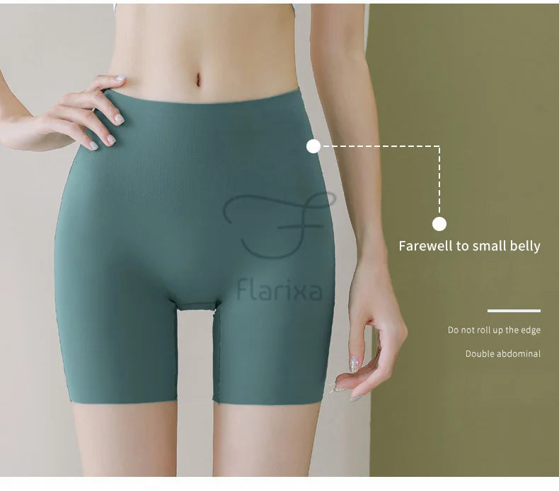 Flarixa 2PCS 3 In 1 Safety Pants High Waist Seamless Women's Shorts Body Shaping Underwear Plus Size Ice Silk Boxer Panties Thin - reetell