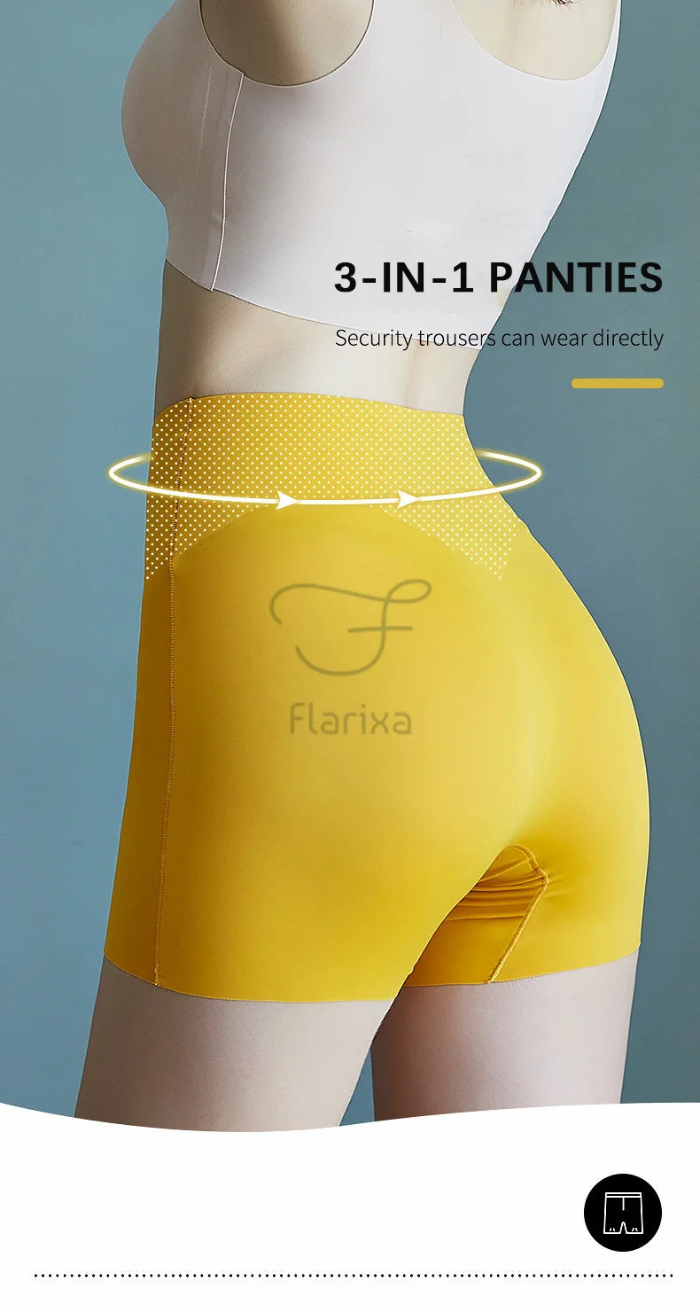 Flarixa 2PCS 3 In 1 Safety Pants High Waist Seamless Women's Shorts Body Shaping Underwear Plus Size Ice Silk Boxer Panties Thin - reetell