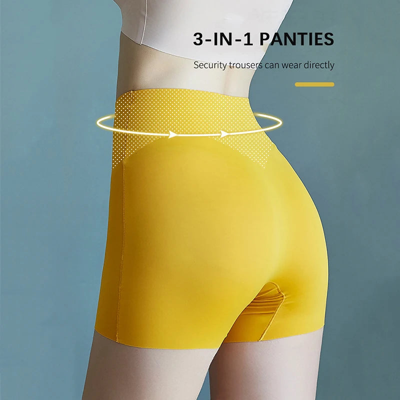 Flarixa 2PCS 3 In 1 Safety Pants High Waist Seamless Women's Shorts Body Shaping Underwear Plus Size Ice Silk Boxer Panties Thin - reetell