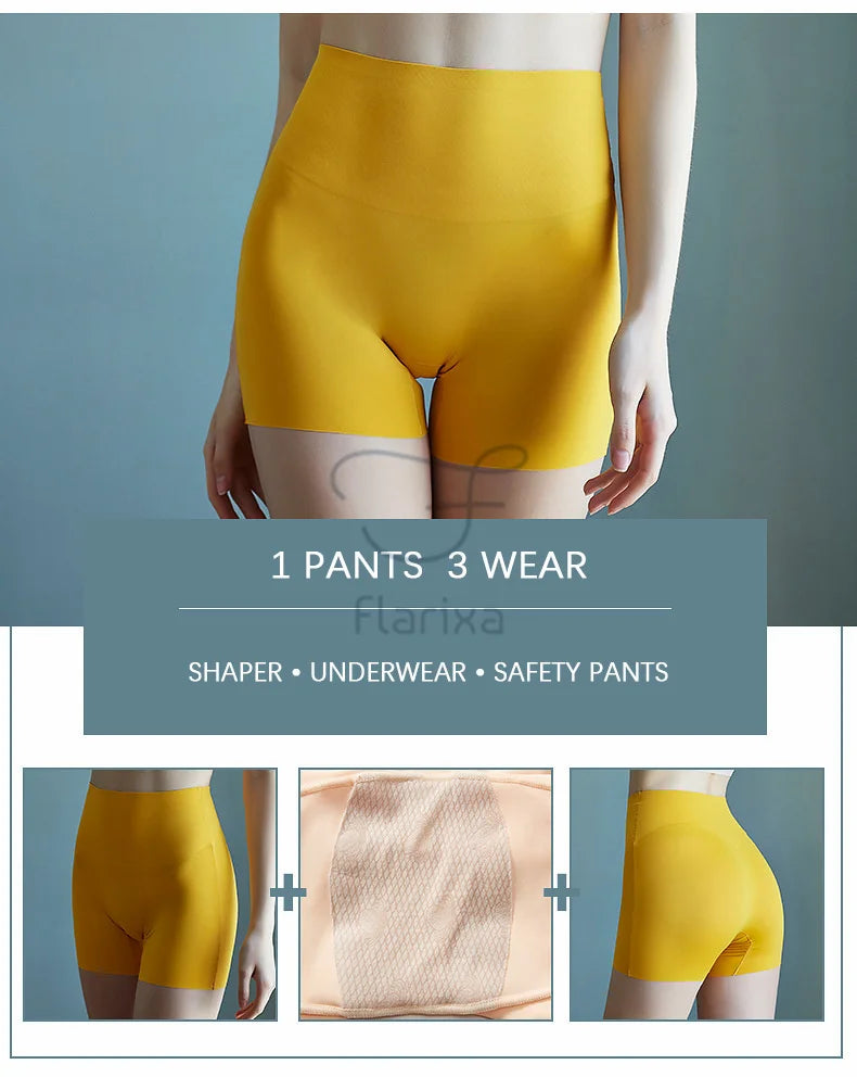 Flarixa 2PCS 3 In 1 Safety Pants High Waist Seamless Women's Shorts Body Shaping Underwear Plus Size Ice Silk Boxer Panties Thin - reetell