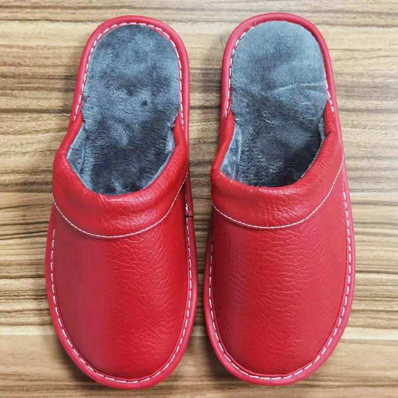 Autumn Winter Indoor Shoes 47 48 Men's Blue Bedroom Slippers Man Concise Slides Faux Fur Mules Leather Home Slipper Flip Fops