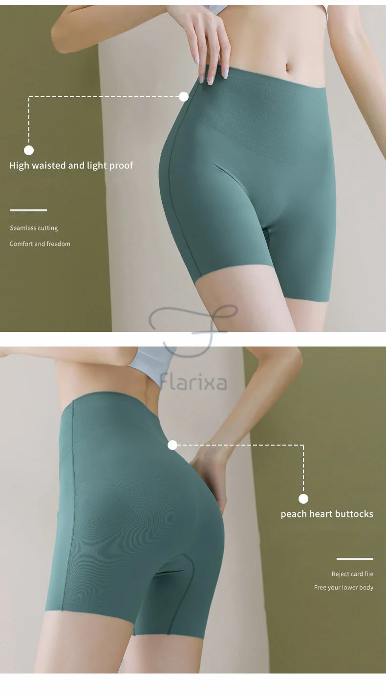 Flarixa 2PCS 3 In 1 Safety Pants High Waist Seamless Women's Shorts Body Shaping Underwear Plus Size Ice Silk Boxer Panties Thin - reetell